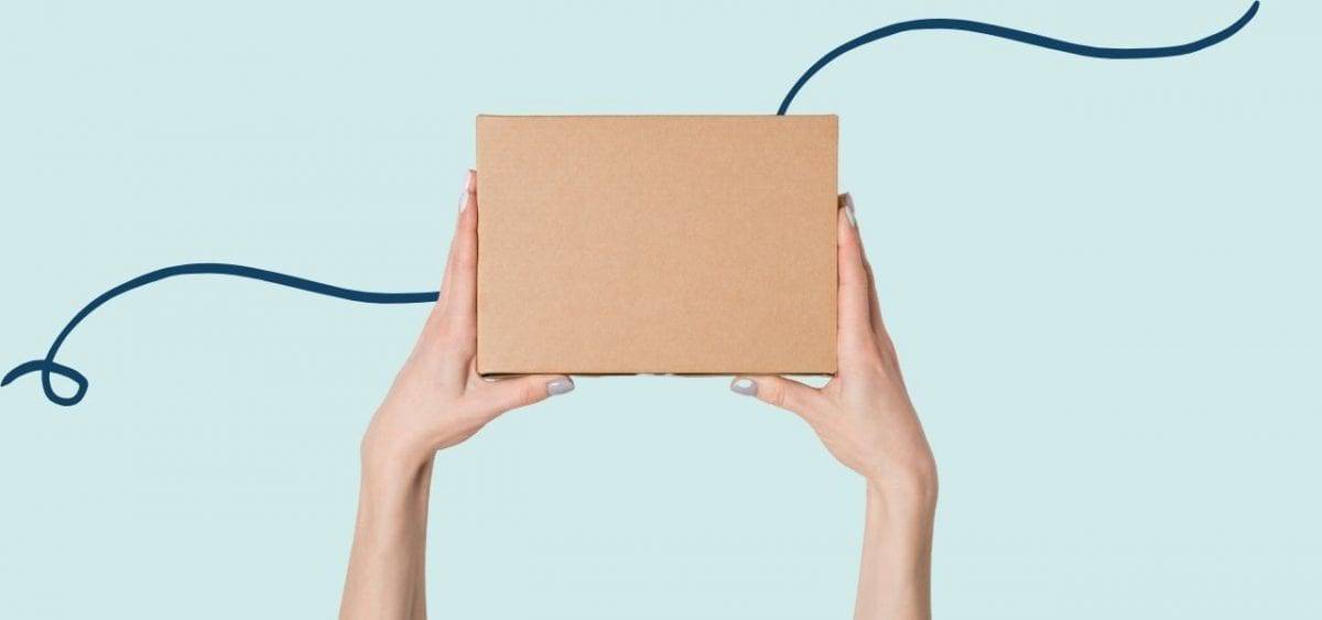 hands holding cardboard box un light blur background