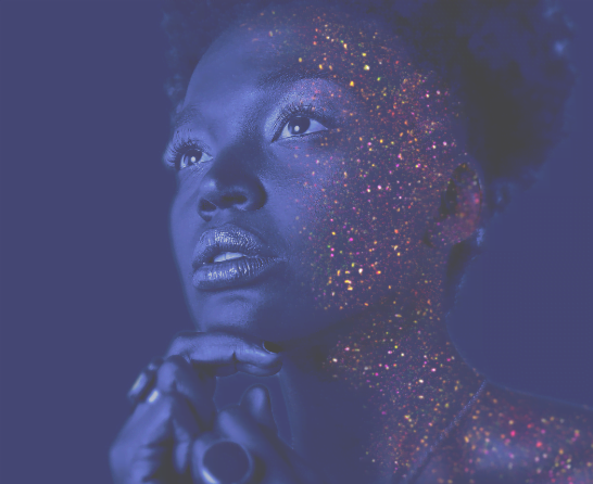 woman with constellations on her face