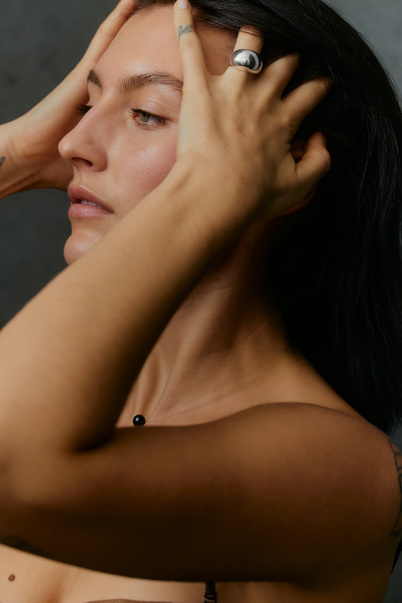 Women touching her hair
